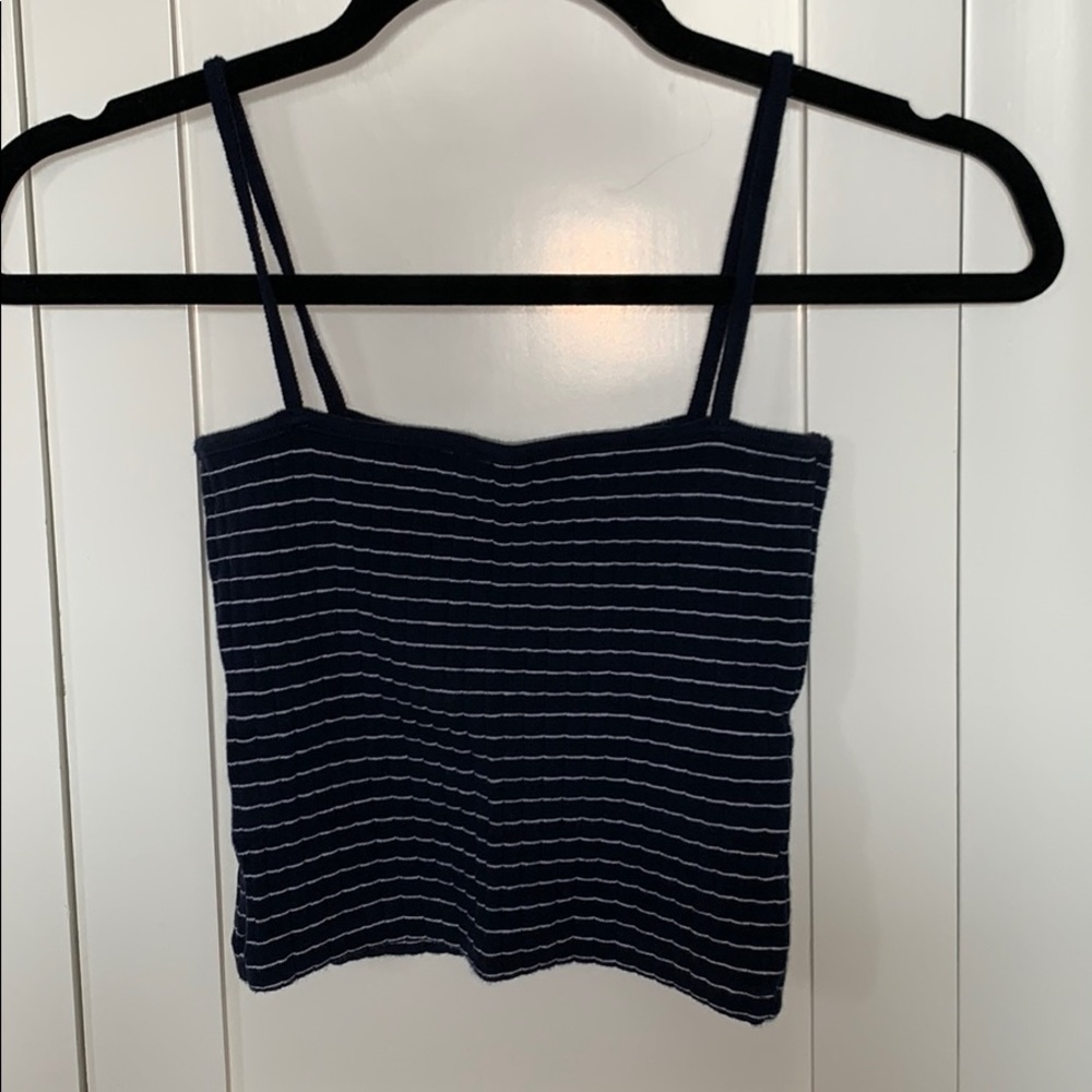 Brandy Melville Navy and White Cropped Ribbed Tank